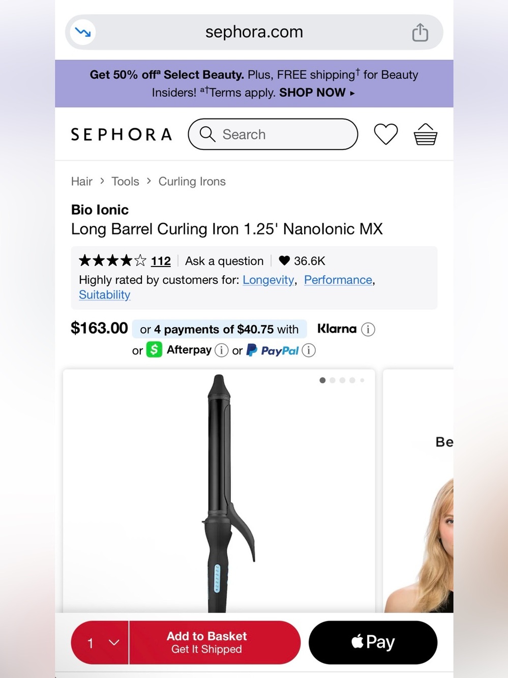 NIB: Bio Ionic Long Barrel Curling Iron 1.25' NanoIonic MX, $165 retail